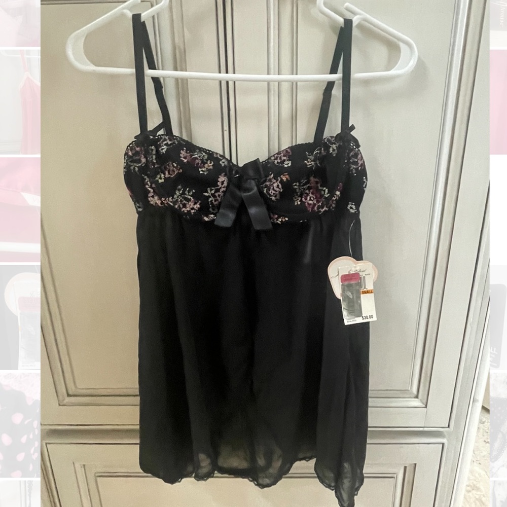 NWT Je Tadore 2 piece black lace lingerie set size small